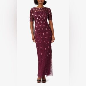 Adrianna Papell Wine Sequin Maxi Dress